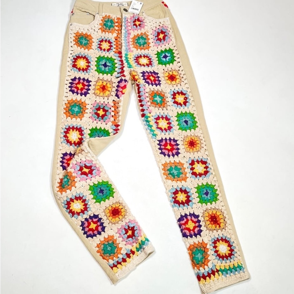 Free People Multicolor Crochet Straight Leg Jeans